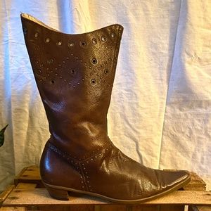Vintage Dick Boons Brown Leather Studded Mid-Calf Cowboy Boots Size 39 / US 8